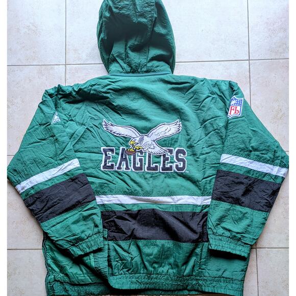 Philadelphia Eagles 90s APEX puffer 1/2 pullover jacket L kelly blk NFL Pro vtg - Picture 4 of 6